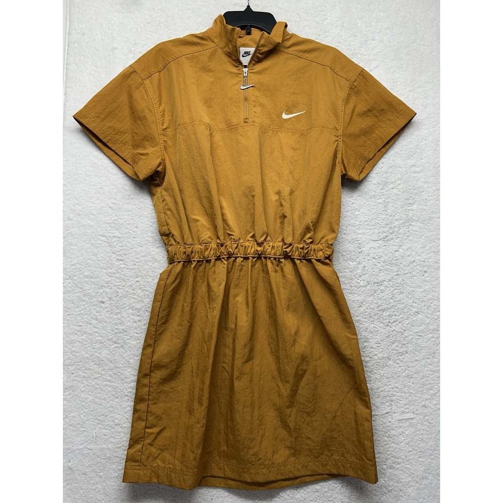 Nike Womens Size S Brown Orange Short Sleeve Swoosh Woven Dress (V1)